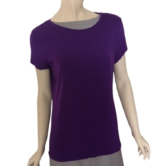 Tahari Ann Knit Rayon Pullover Top Tee T-Shirt Purple Sky L NWT - Picture 3 of 11